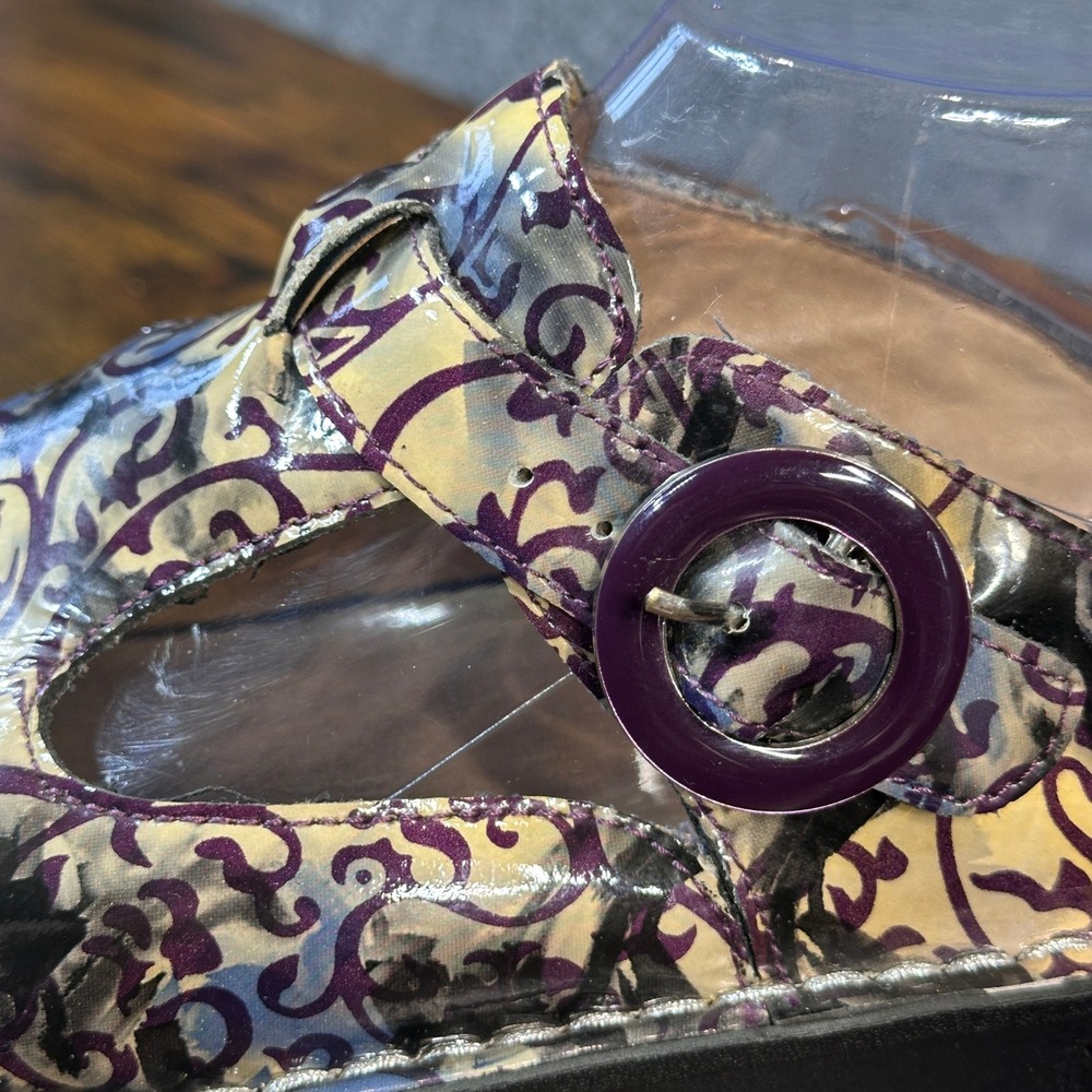Alegria Clogs Sz 41 Purple Scroll Patent Leather Whimsical Boho Workwear Artsy - Picture 4 of 9
